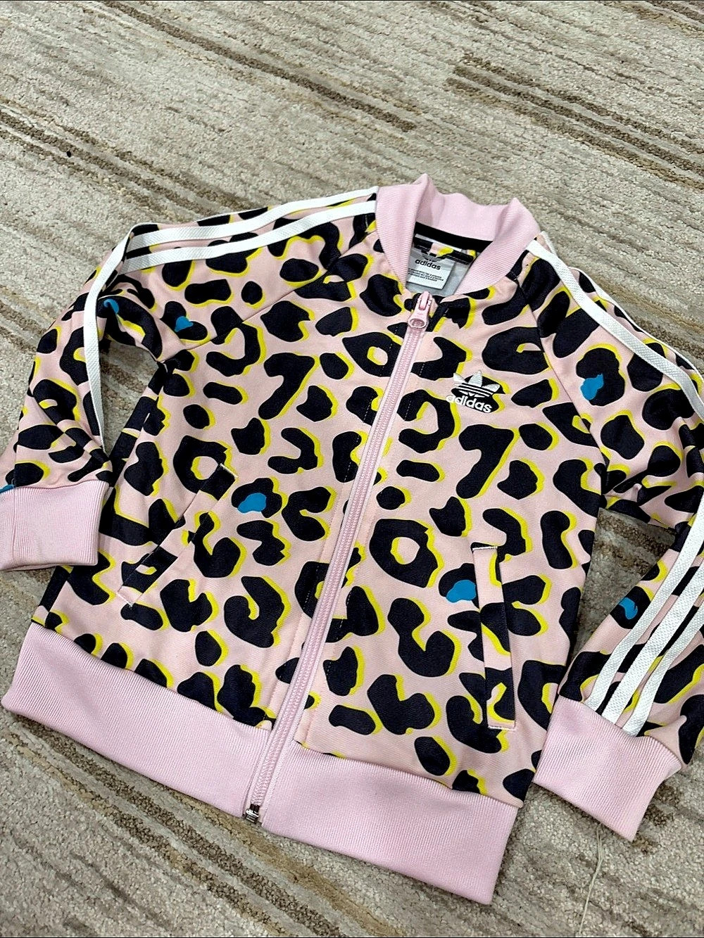 adidas Girls 5T Pink Animal Print Track Jacket Like New